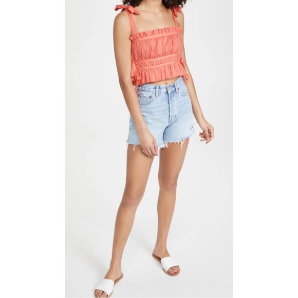 PLAYA LUCILA • Coral Pink Pleated Crop Top - Picture 5 of 8